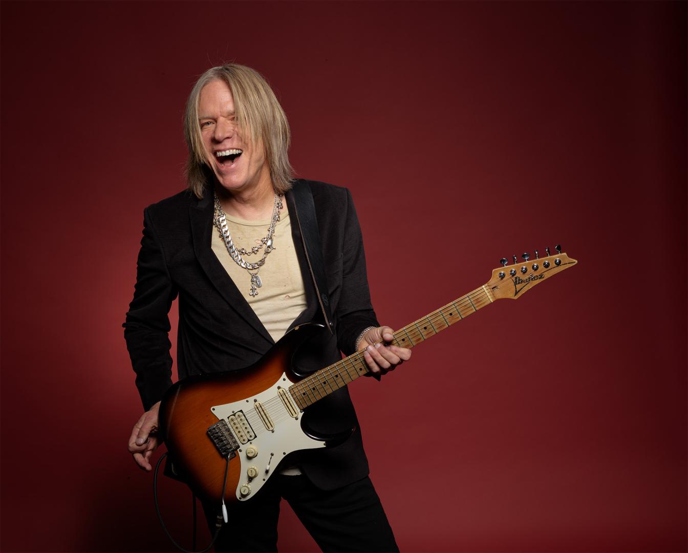 Andy Timmons with his prototype Ibanez AT loaded with DiMarzio pickups.