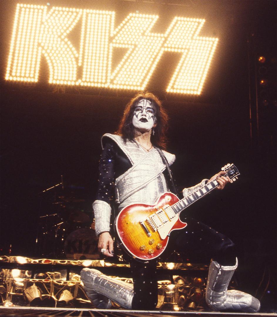 Ace Frehley on stage with his Les Paul equipped with 3 DiMarzio Super Distortions installed.