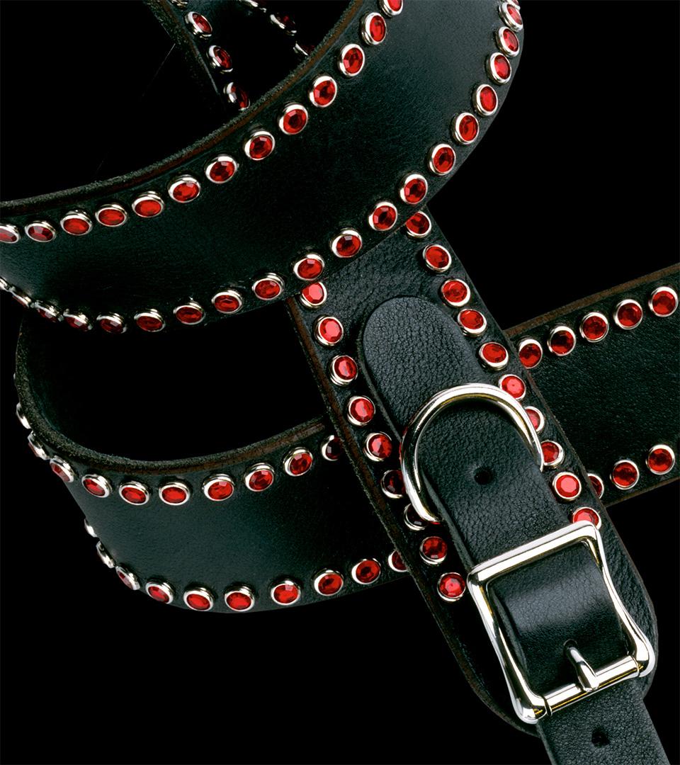 Custom Italian Leather Strap With Rhinestones (Black)