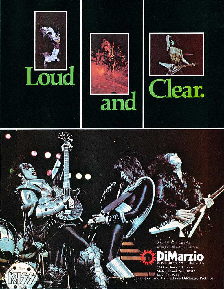 DiMarzio vintage print advertisement featuring KISS
