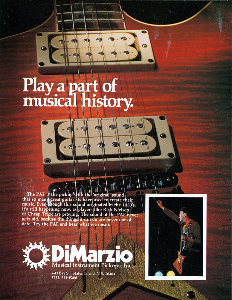 DiMarzio vintage print advertisement featuring Rick Nielsen